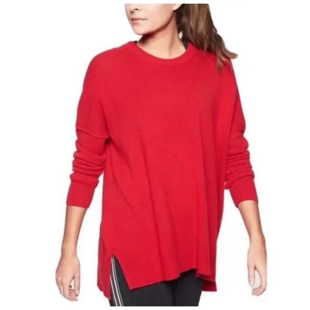 Athleta Perspective Red Wool Cashmere Crew Neck Long Sleeve Relaxed Fit Sweater